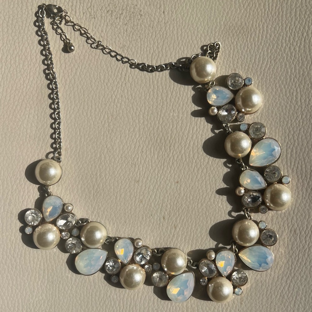 Pearl, Moonstone, and Crystal Statement Necklace